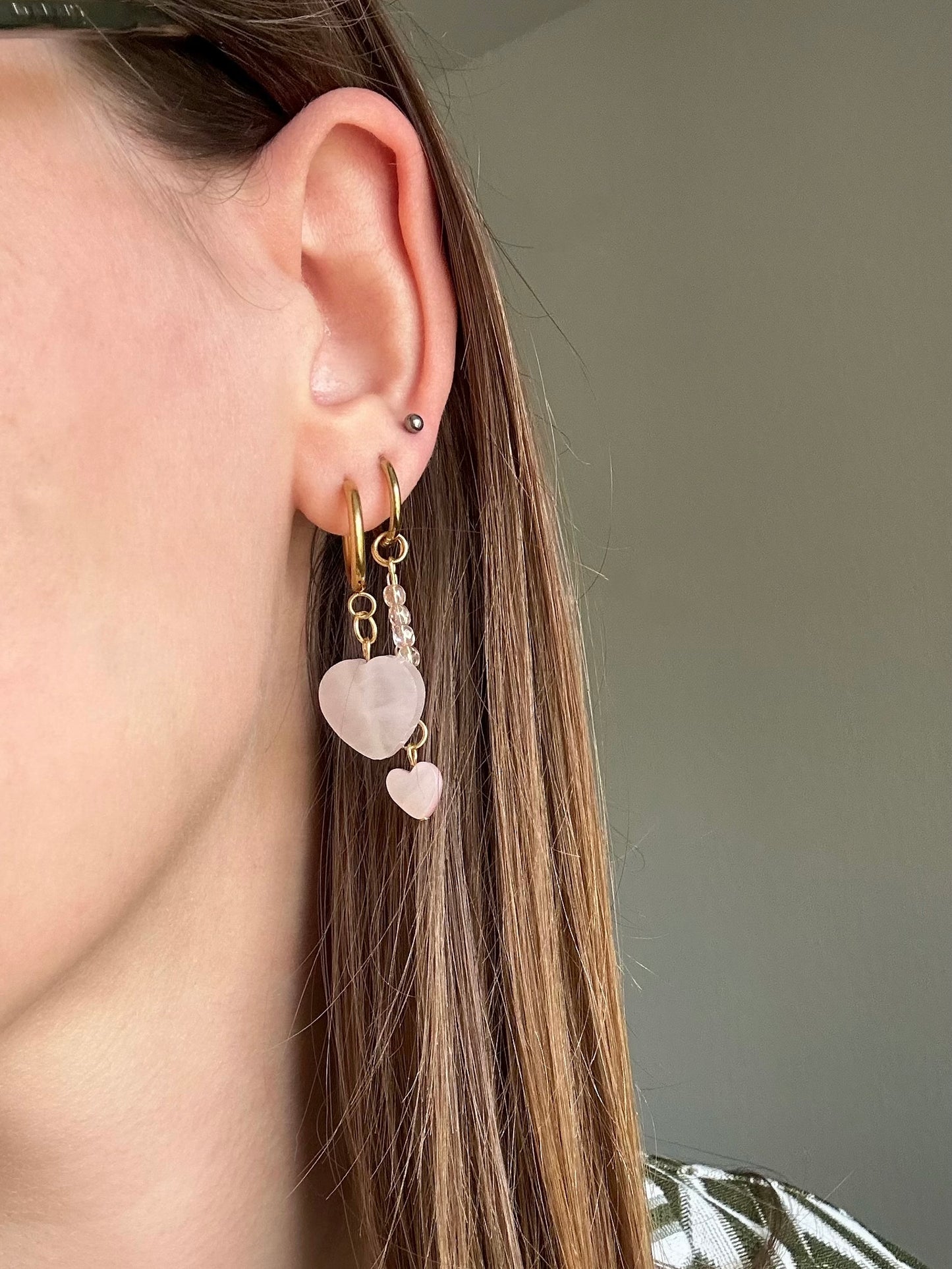 Boucles d'oreilles pendantes - Coeur nacré