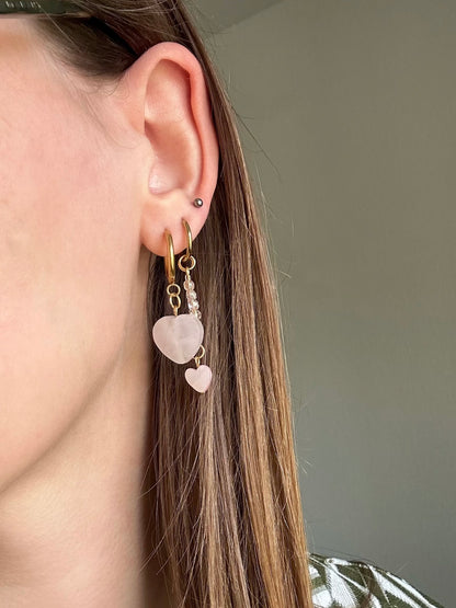 Boucles d'oreilles pendantes - Coeur nacré