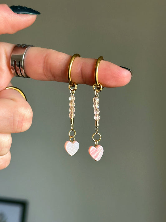 Boucles d'oreilles pendantes - Coeur nacré